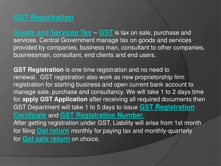 gst registration goods and services