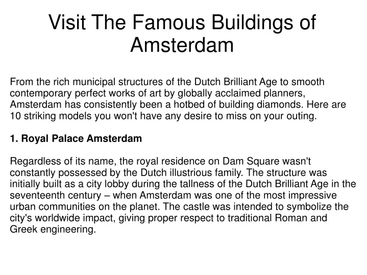 visit the famous buildings of amsterdam