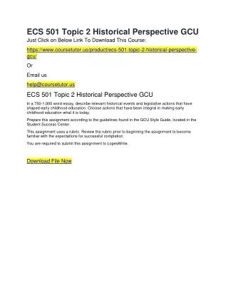 ECS 501 Topic 2 Historical Perspective GCU