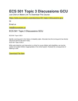 ECS 501 Topic 3 Discussions GCU