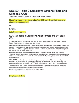 ECS 501 Topic 3 Legislative Actions Photo and Synapsis GCU