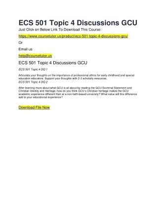 ECS 501 Topic 4 Discussions GCU
