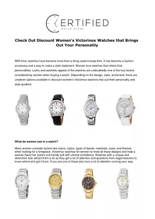 Check Out Discount Women’s Victorinox Watches that Brings Out Your Personality