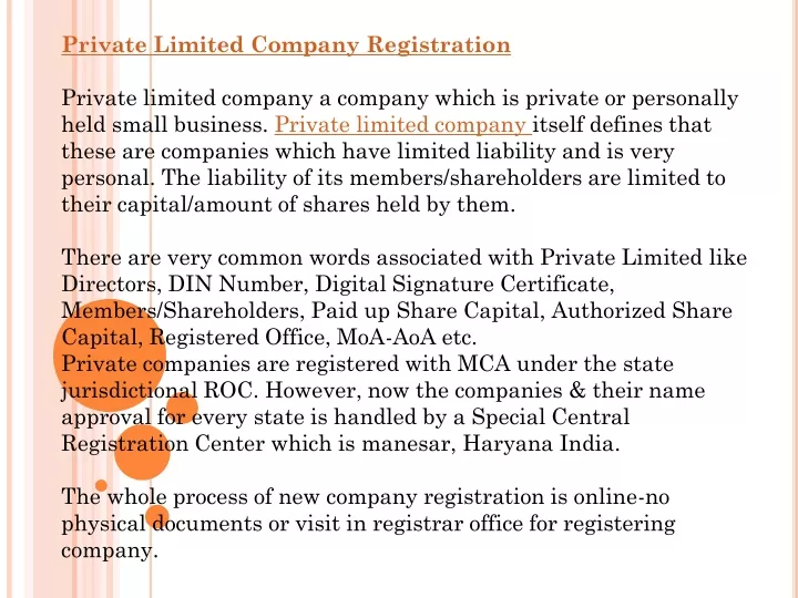 private limited company registration private
