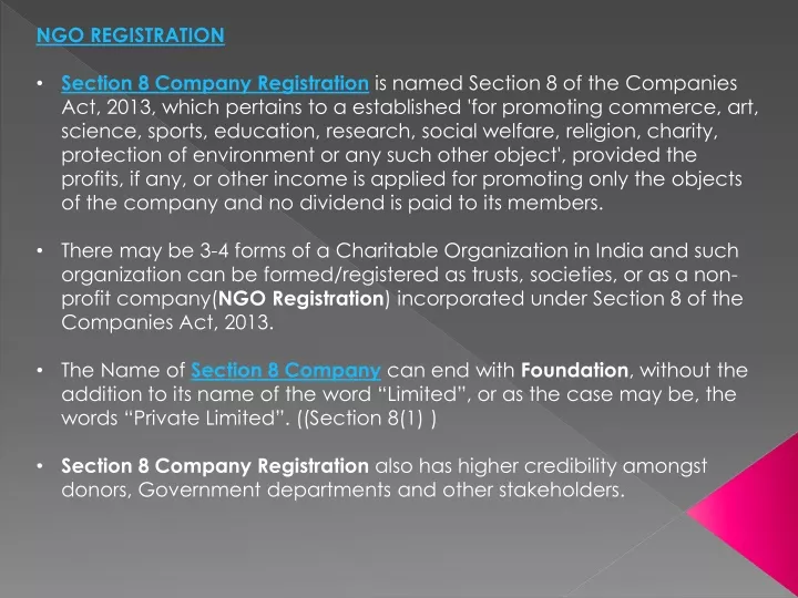 ngo registration section 8 company registration