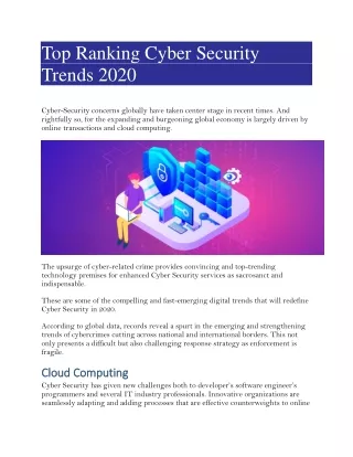 Top Ranking Cyber Security Trends and Security Posture in 2020