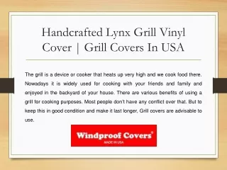 Handcrafted Lynx Grill Vinyl Cover | Grill Covers In USA