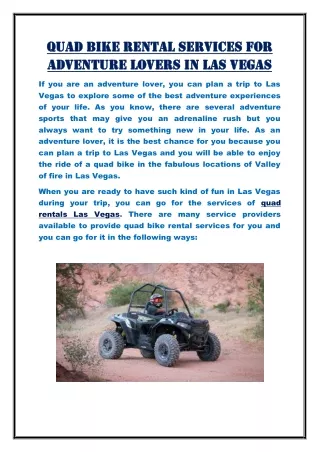 Quad bike rental services for adventure lovers in Las Vegas