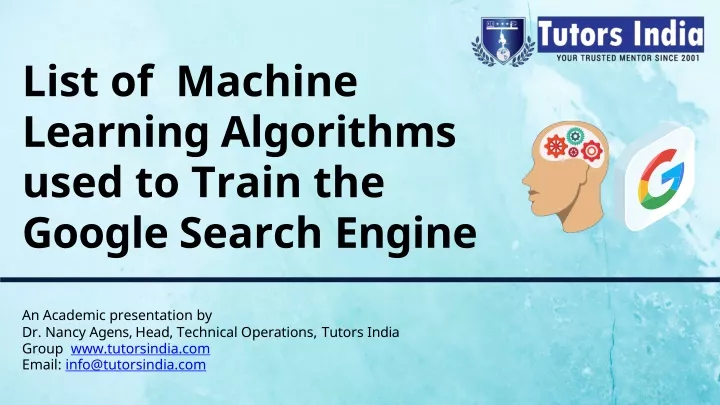 list of machine learning algorithms used to train