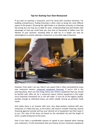 tips for starting your own restaurant