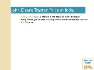 John Deere Tractors  Price in India