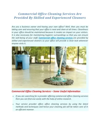 Commercial Office Cleaning Services Are Provided By Skilled and Experienced Cleaners