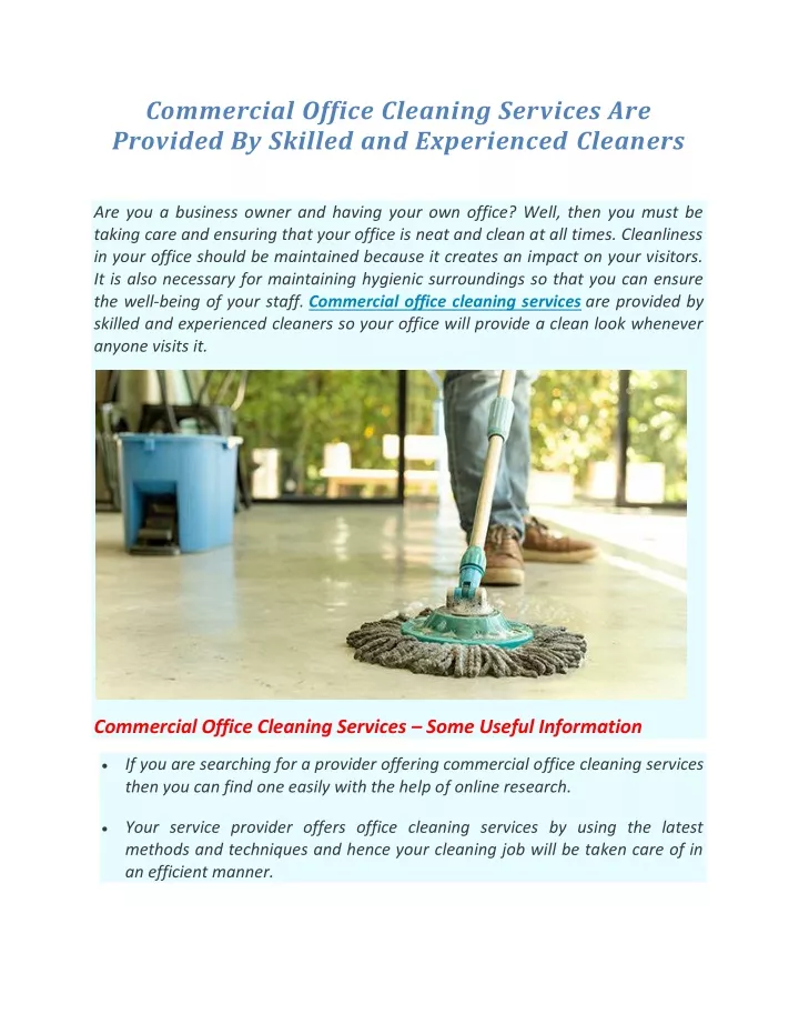 commercial office cleaning services are provided