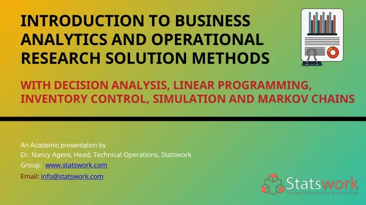 introduction to business analytics and operational research solution methods