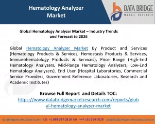 Global Hematology Analyzer Market – Industry Trends and Forecast to 2026