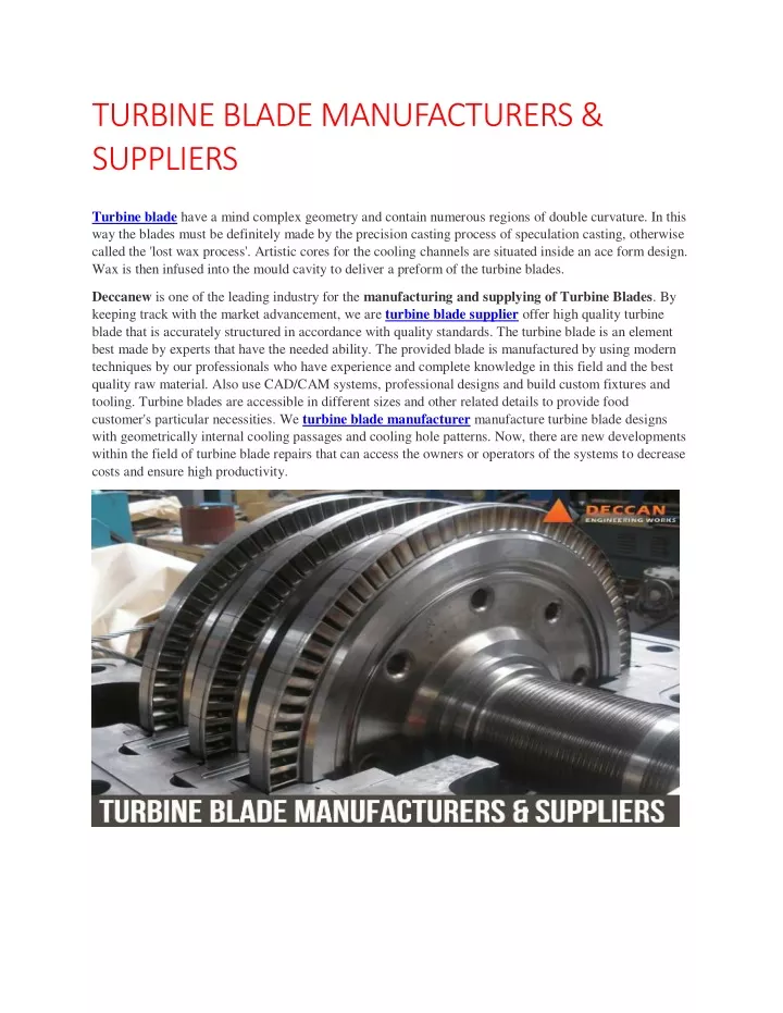 turbine blade manufacturers suppliers