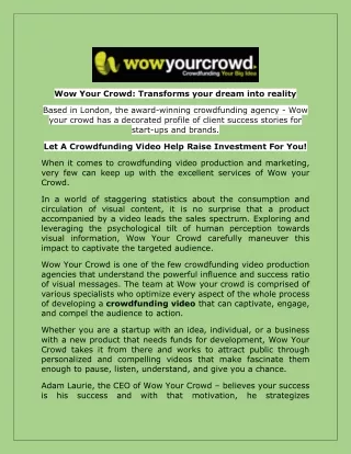 Wow Your Crowd: Transforms your dream into reality