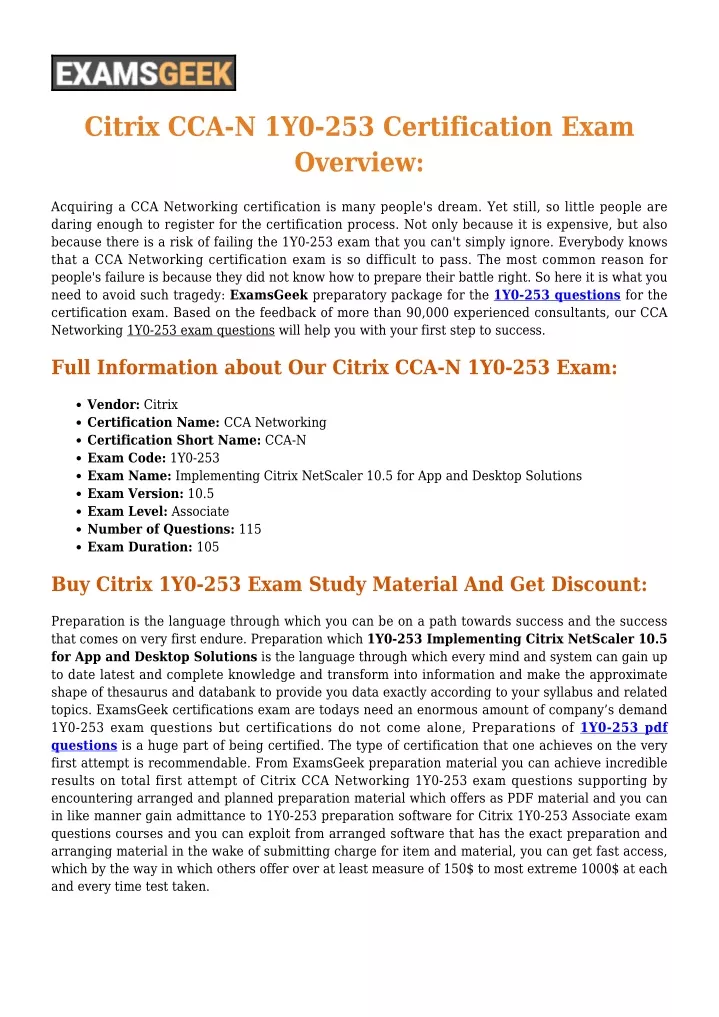 citrix cca n 1y0 253 certification exam overview