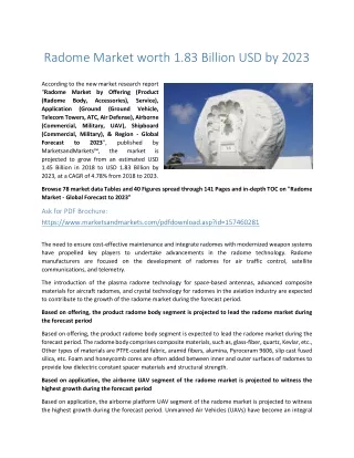 Radome Market Worth 1.83 Billion USD by 2023