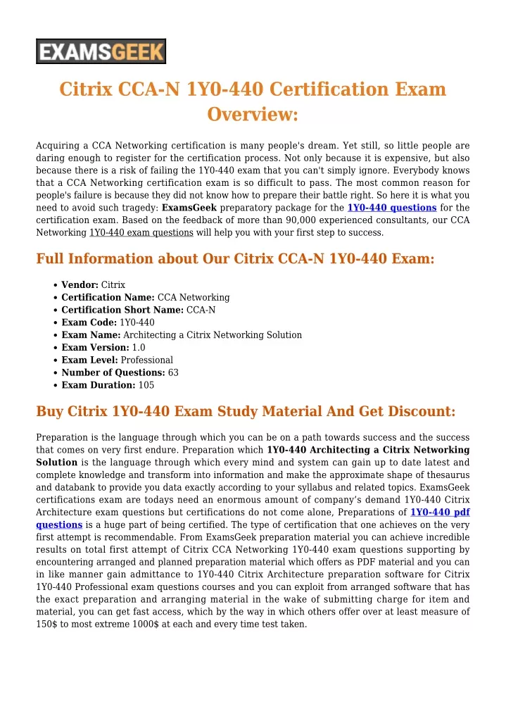 citrix cca n 1y0 440 certification exam overview