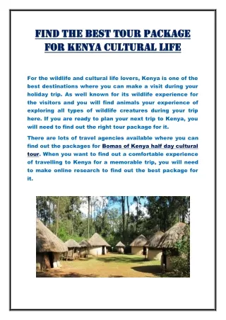 Find the best tour package for Kenya cultural life