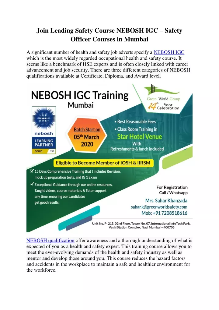 join leading safety course nebosh igc safety