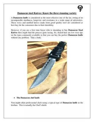 Damascus steel Knives: Know the three stunning variety