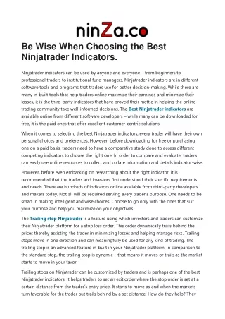 Be Wise When Choosing the Best Ninjatrader Indicators.