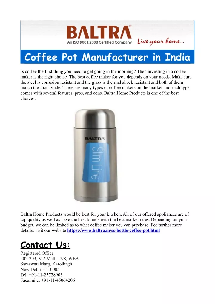 coffee pot manufacturer in india