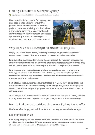 Finding a Residential Surveyor Sydney