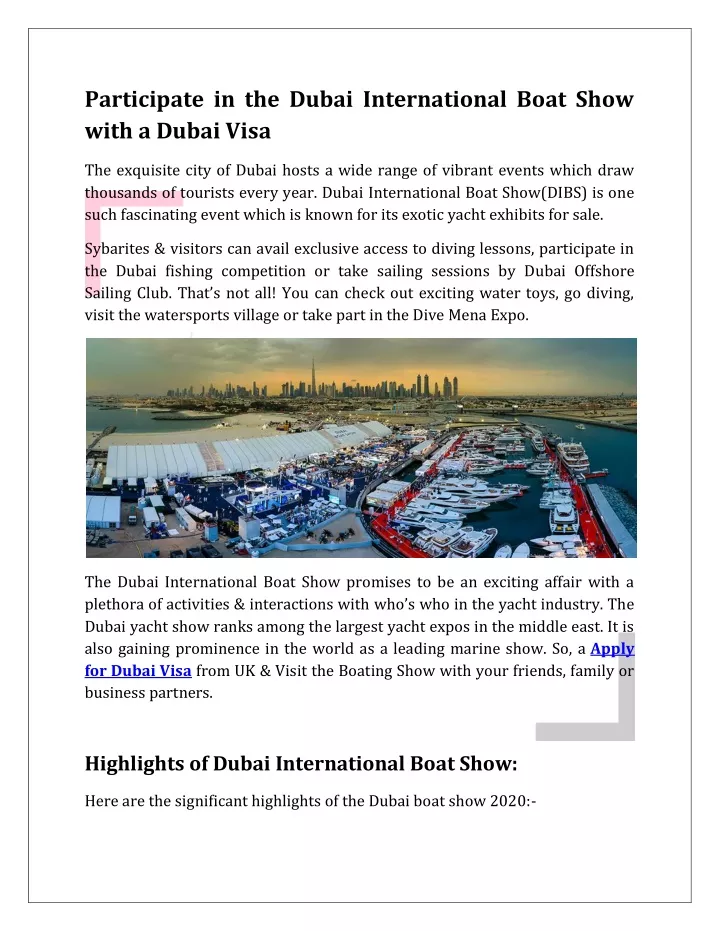 participate in the dubai international boat show