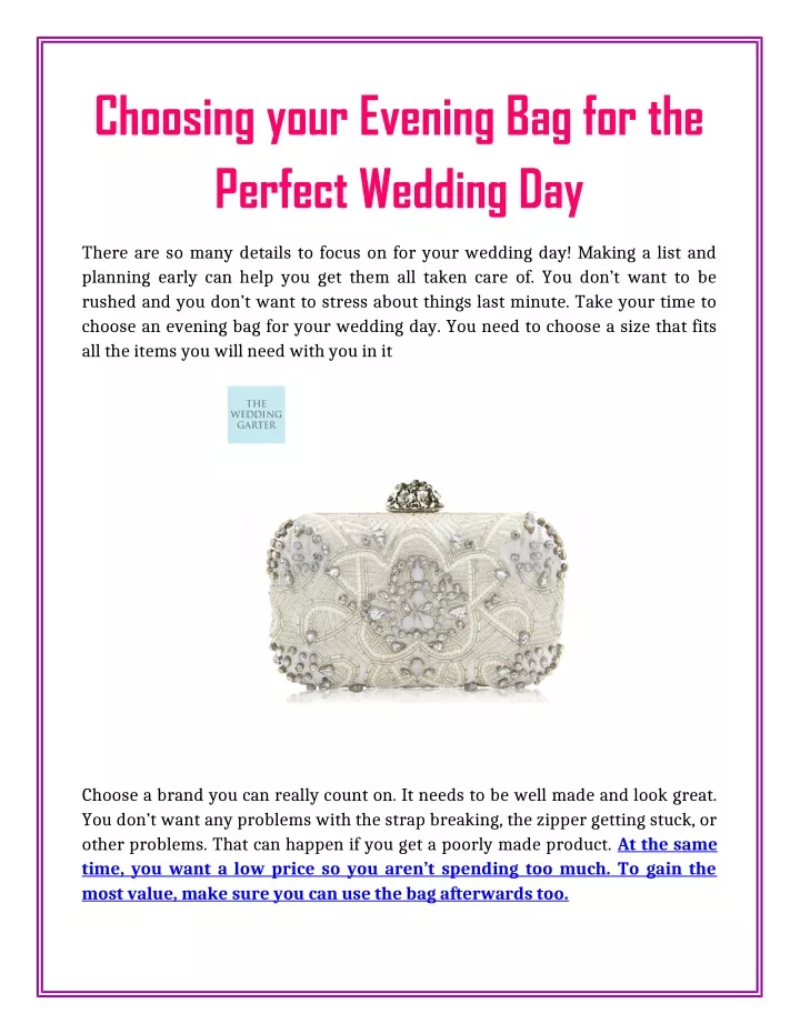 choosing your evening bag for the perfect wedding