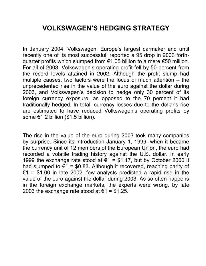 volkswagen s hedging strategy