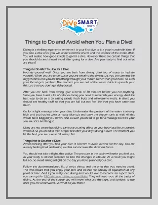 Things to Do and Avoid when You Plan a Dive!