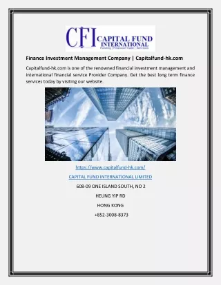Finance Investment Management Company | Capitalfund-hk.com