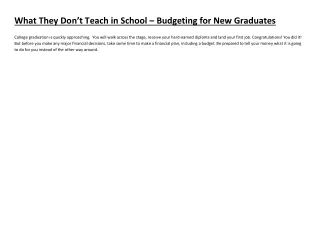 What They Don’t Teach in School – Budgeting for New Graduates