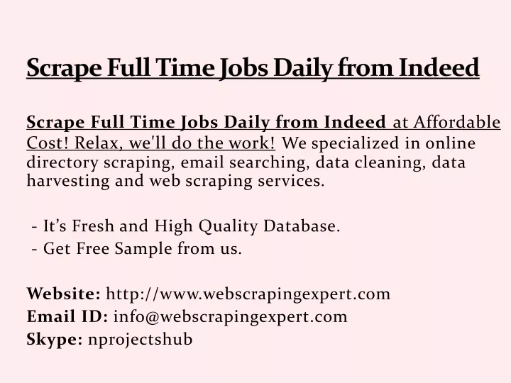 scrape full time jobs daily from indeed