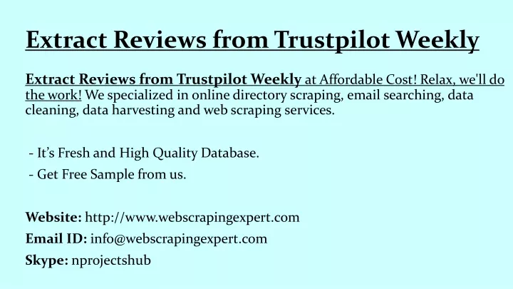 extract reviews from trustpilot weekly
