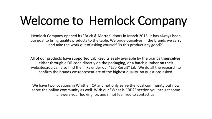 welcome to hemlock company welcome to hemlock
