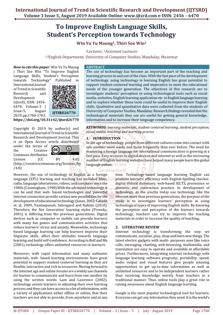 international journal of trend in scientific