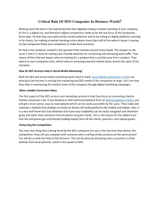 Critical Role Of SEO Companies In Business World?