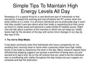 Simple Tips To Maintain High Energy Levels All Day