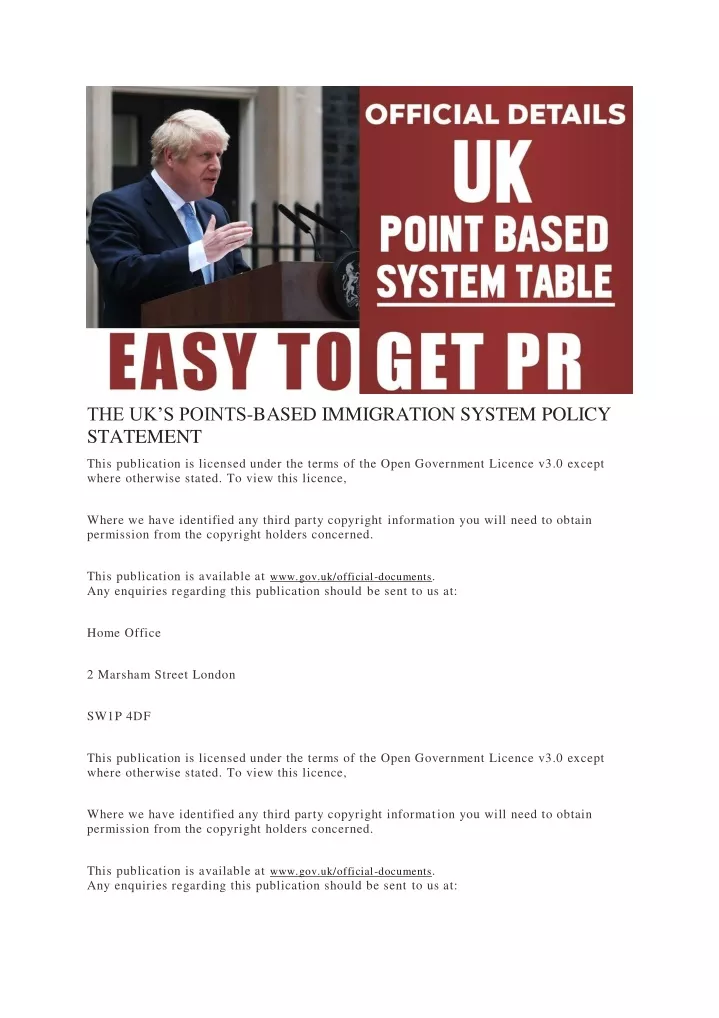 PPT - THE UK’S POINTS-BASED IMMIGRATION SYSTEM POLICY STATEMENT ...