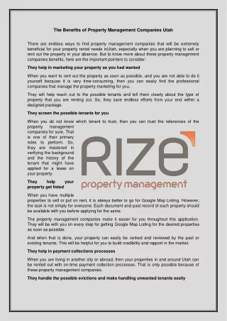 the benefits of property management companies utah