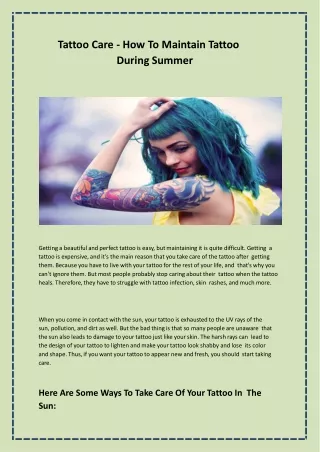 Tattoo Care - How To Maintain Tattoo During Summer