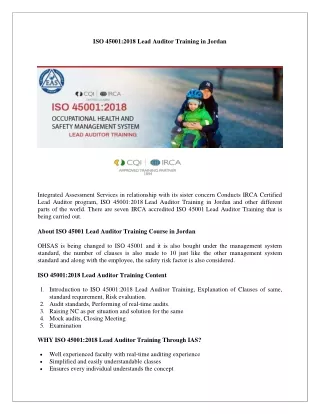 OHSMS Lead Auditor Training in jordan | ISO 45001 training jordan