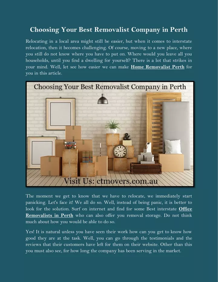 choosing your best removalist company in perth