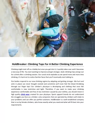 HoldBreaker: Climbing Tops For A Better Climbing Experience