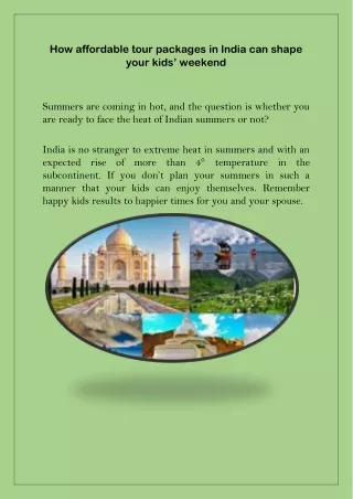 affordable tour packages in india