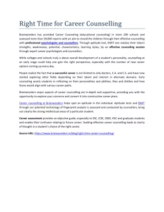 Right Time for Career Counselling
